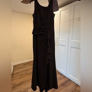Betsy & Adam Black Sleeveless Gown with Cascading Ruffle